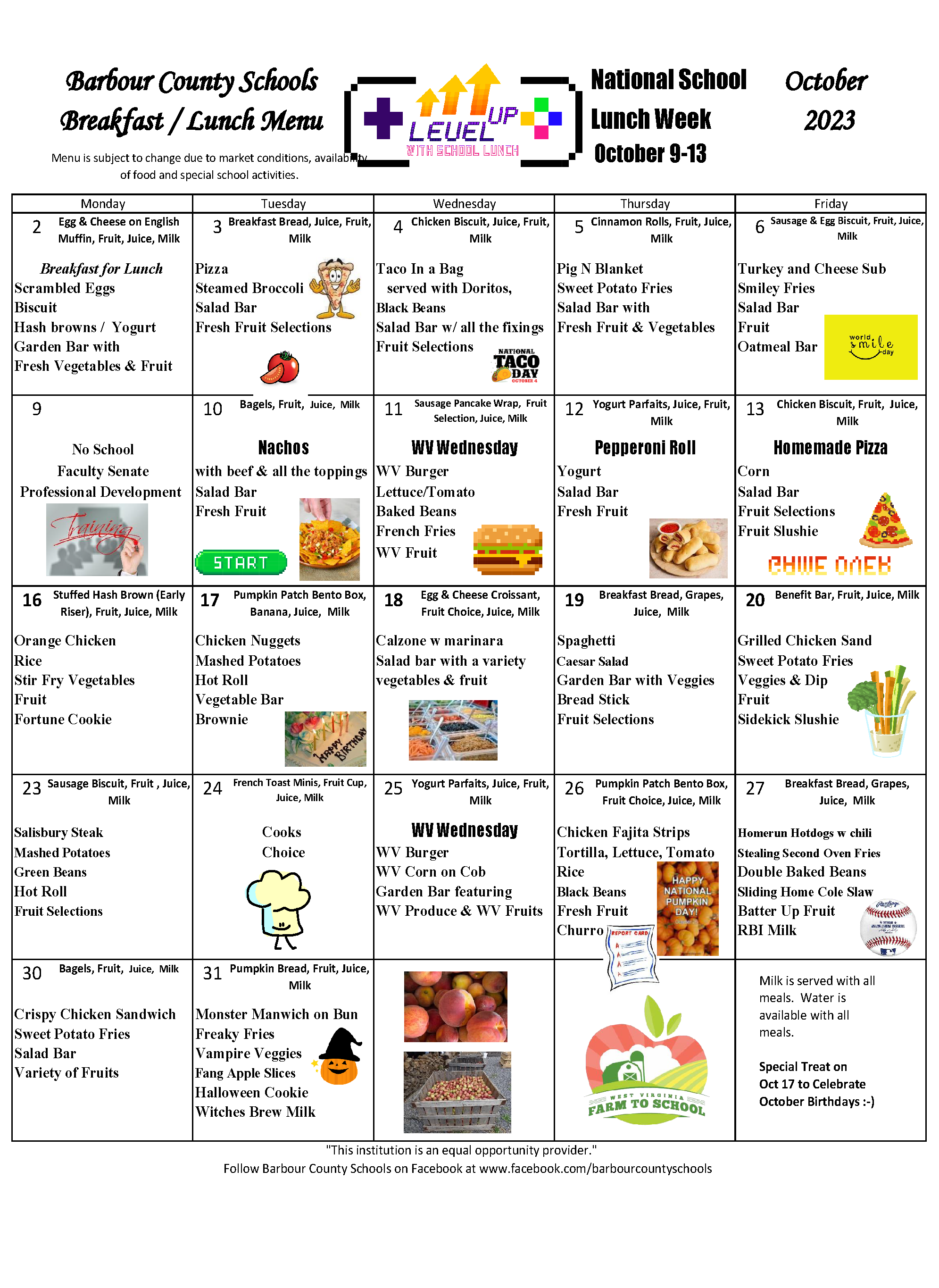 October 2023 Breakfast & Lunch Menu